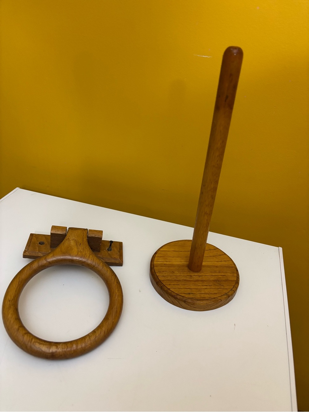 Wooden Towel Ring and Paper Towel Holder - Honey Oak Finish